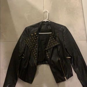 Black faux leather studded jacket